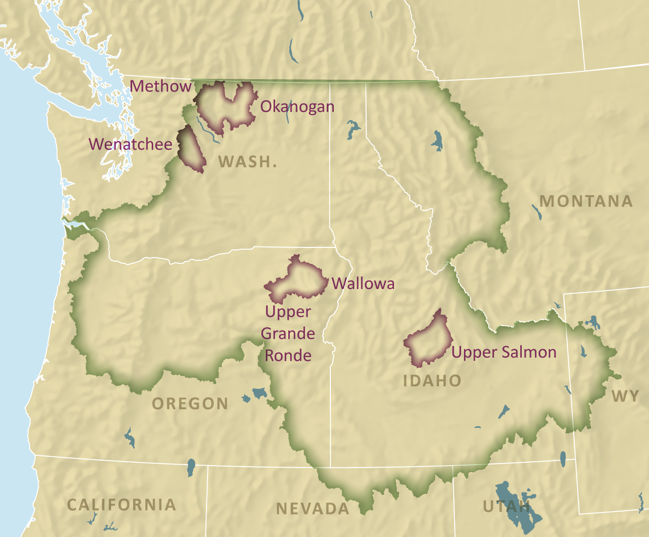 Figure 1. Columbia Basin with BiOp priority geographies