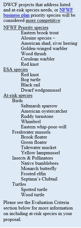 DWCF Species List