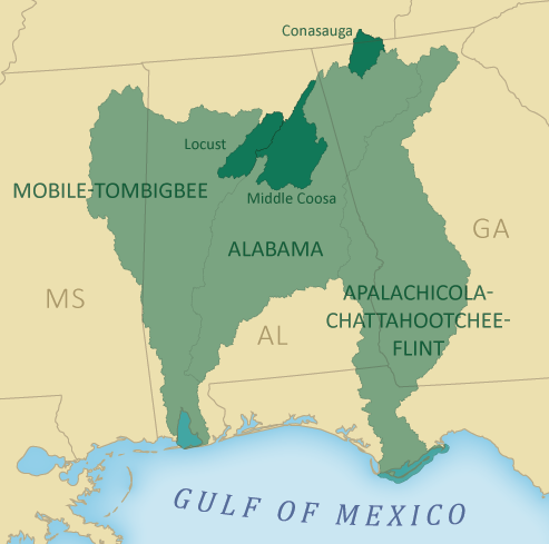 Map of the Mobile-Tombigbee and Apalachicola-Chattahoochee-Flint basins.
