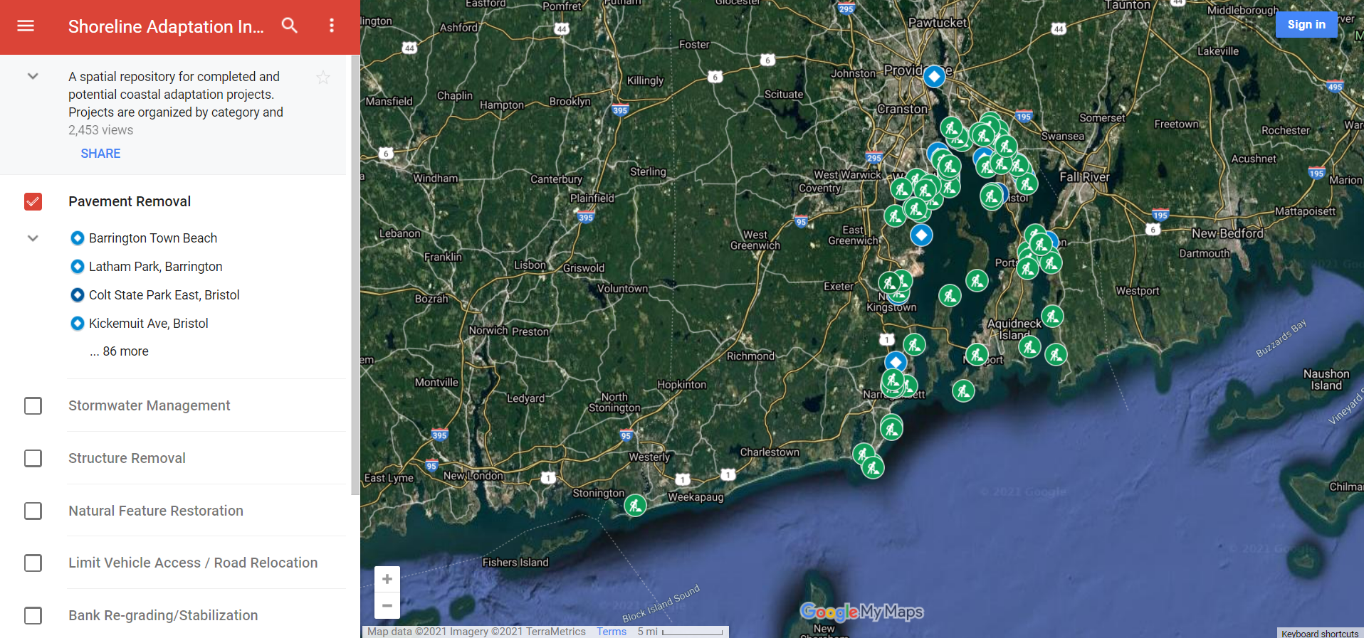 Potential project site at Gull Cove in Portsmouth, Rhode Island (RICRMC)