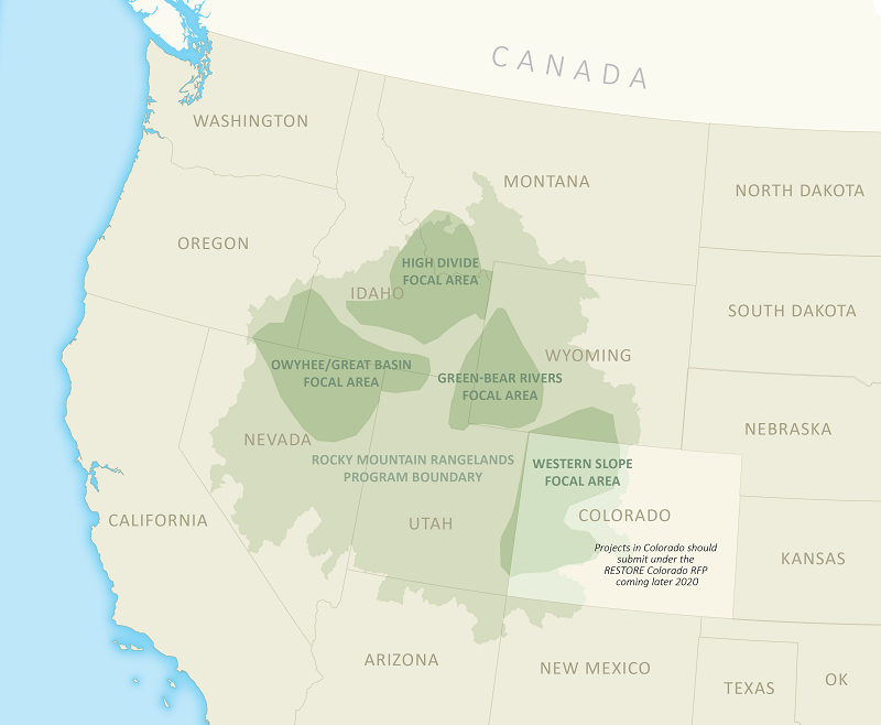 Map of the Rocky Mountain Rangelands Landscape with priority areas.