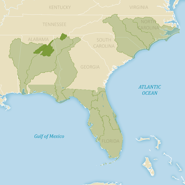 Map of Southeast Aquatics Fund Program Boundaries