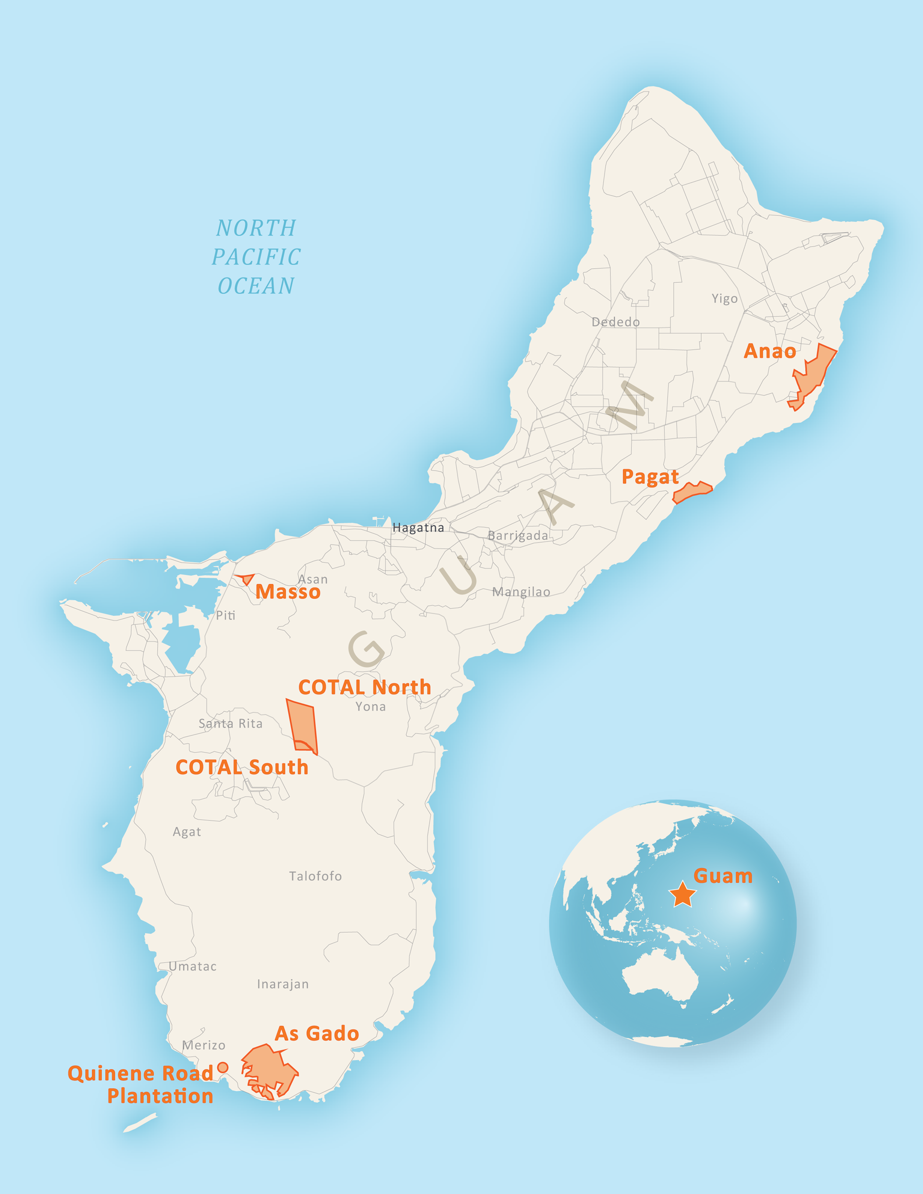 Map of Guam regions that projects need to be within to be eligible for funding