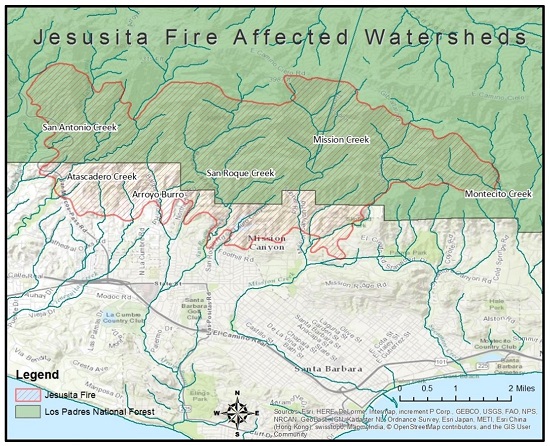 Jesusita Fire affected watersheds