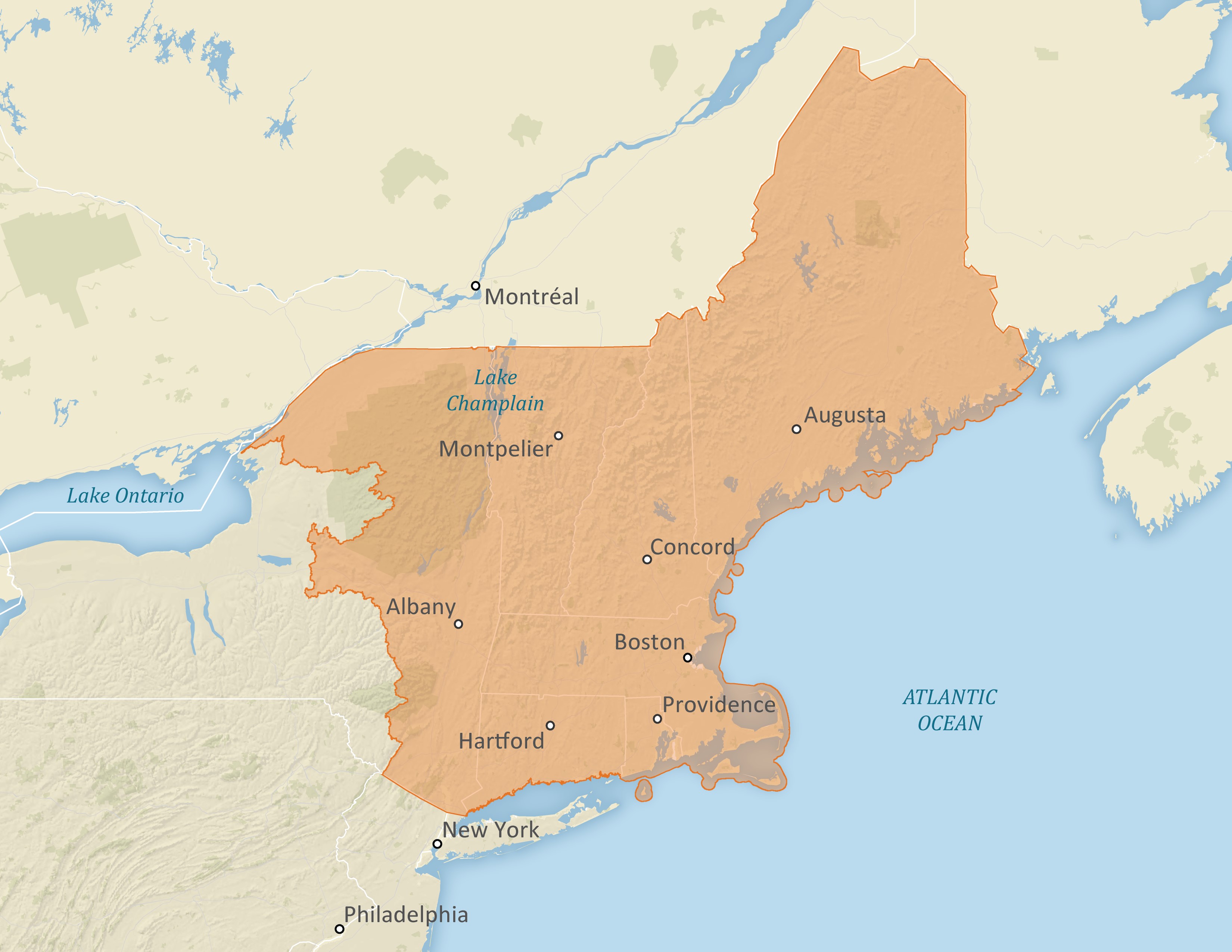 Map of the Northeast Forests and Rivers Fund Program Boundary
