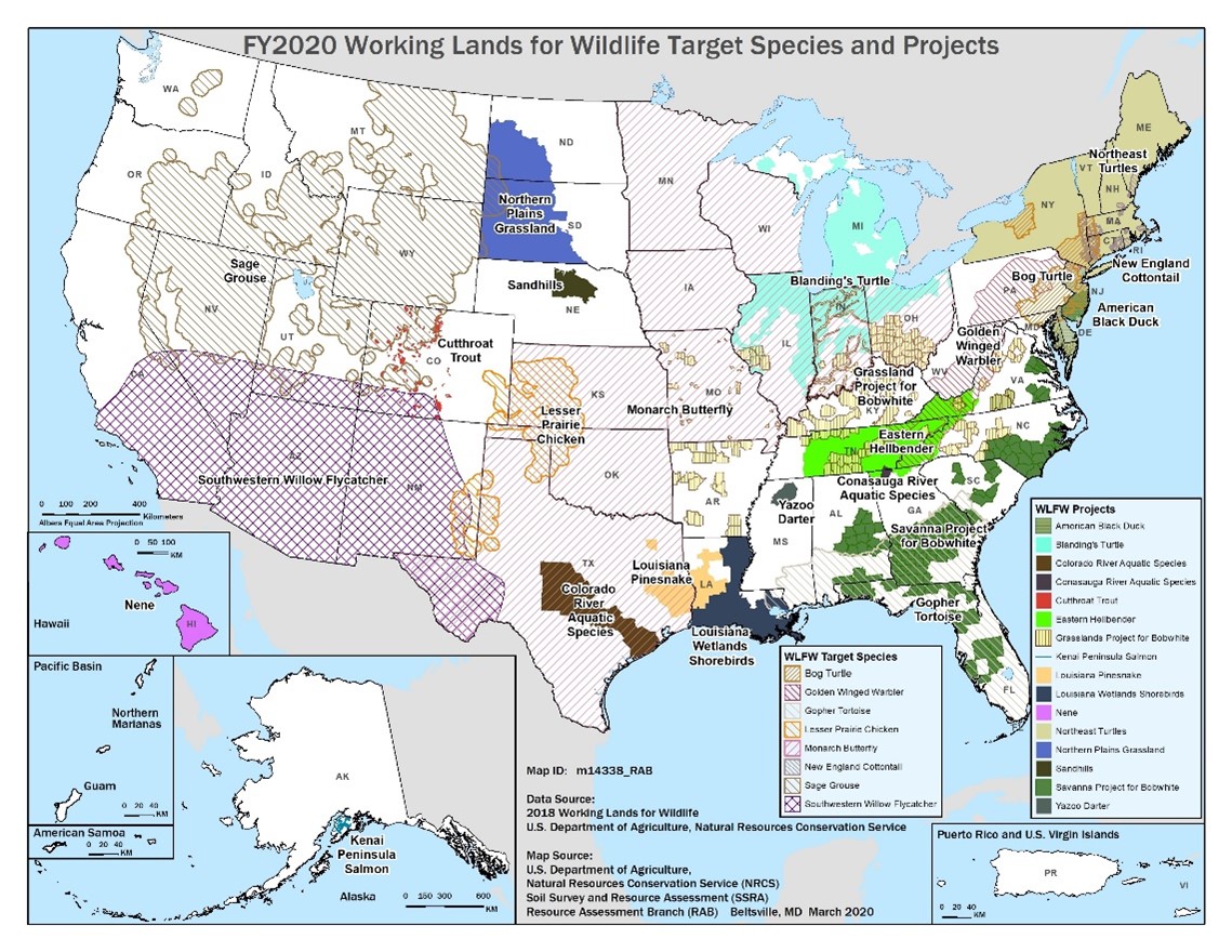 State-level Working Lands for Wildlife priority species and focal areas.