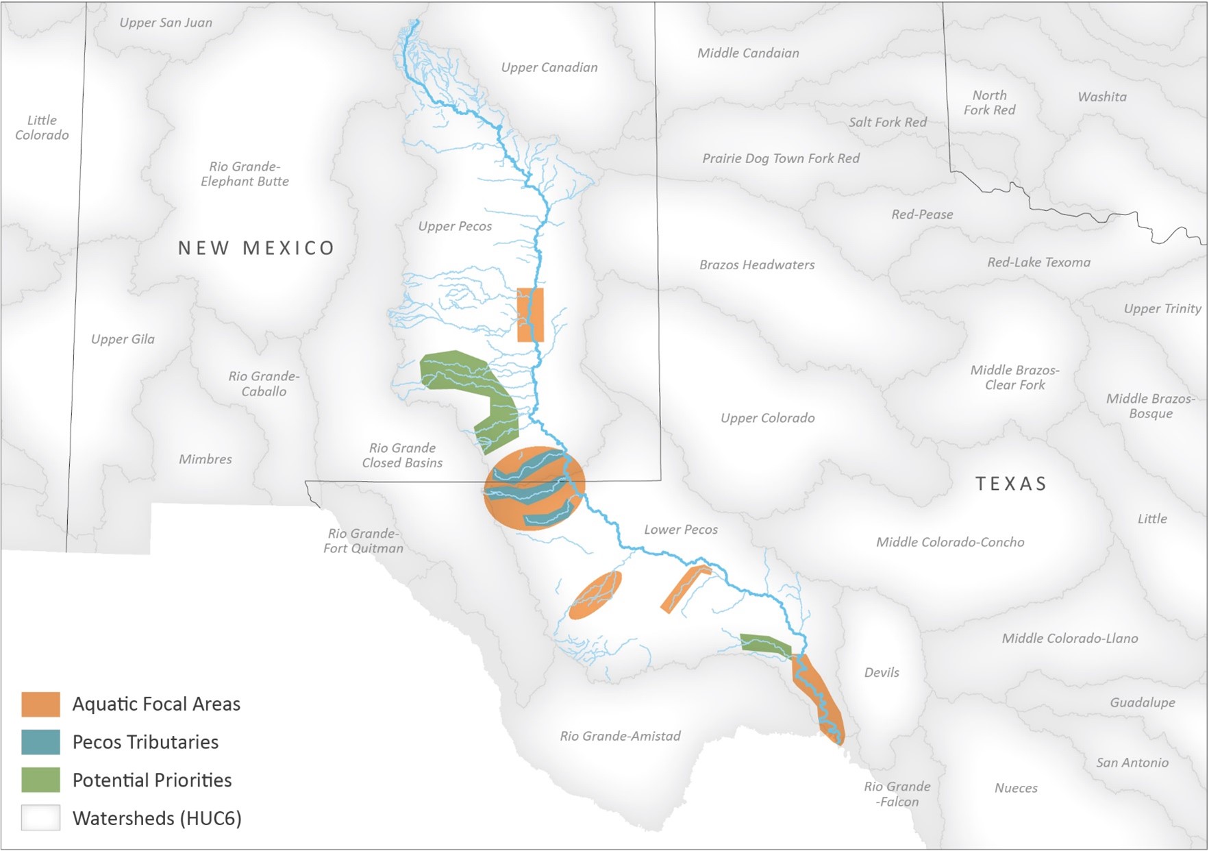 Figure 1. Pecos Watershed Conservation Initiative Aquatic Focal Geographies