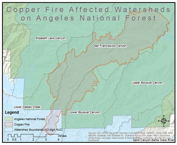 Map showing watersheds affected by the Copper Fire