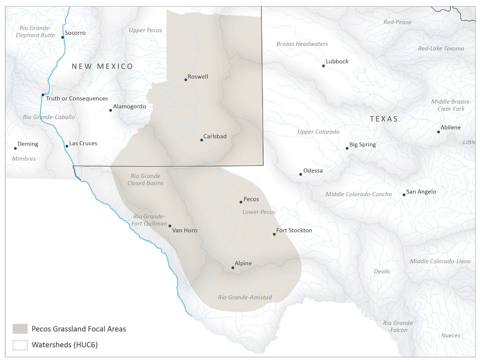 Figure 2. Pecos Watershed Conservation Initiative Grasslands Focal Geographies
