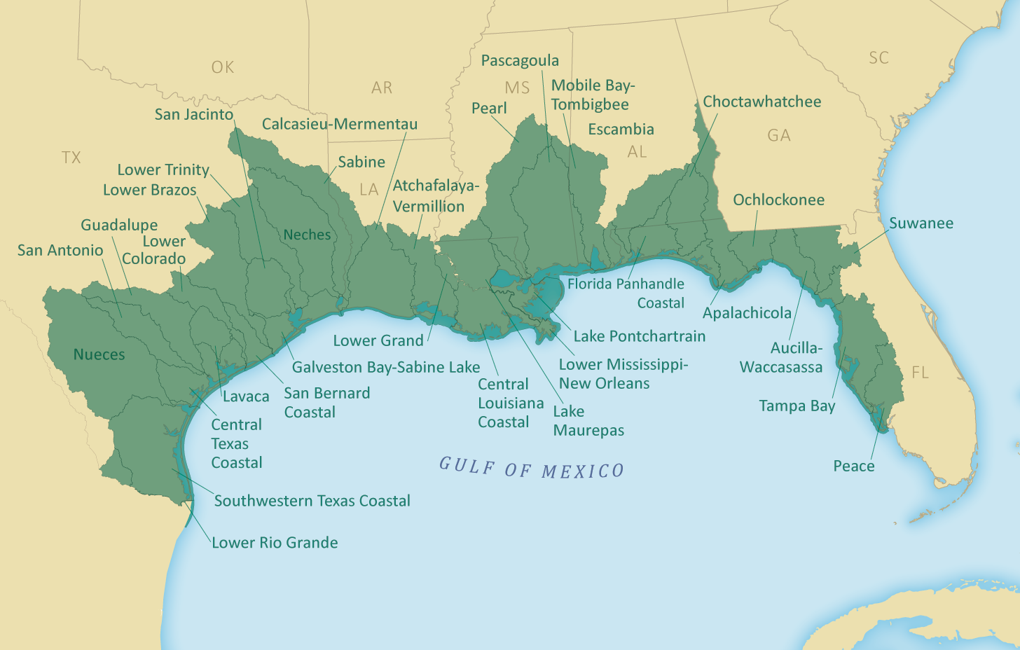 Map of watersheds in Southeast Aquatics Fund geographic focal area 3