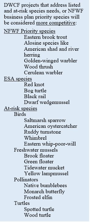 DWCF Species List