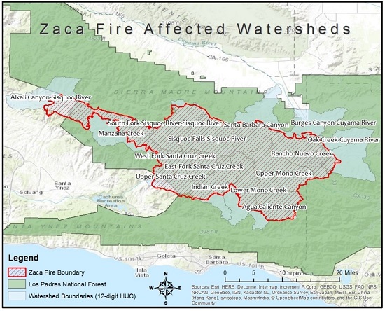Zaca Fire affected watersheds