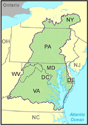 Map outlining Chesapeake Bay Watershed