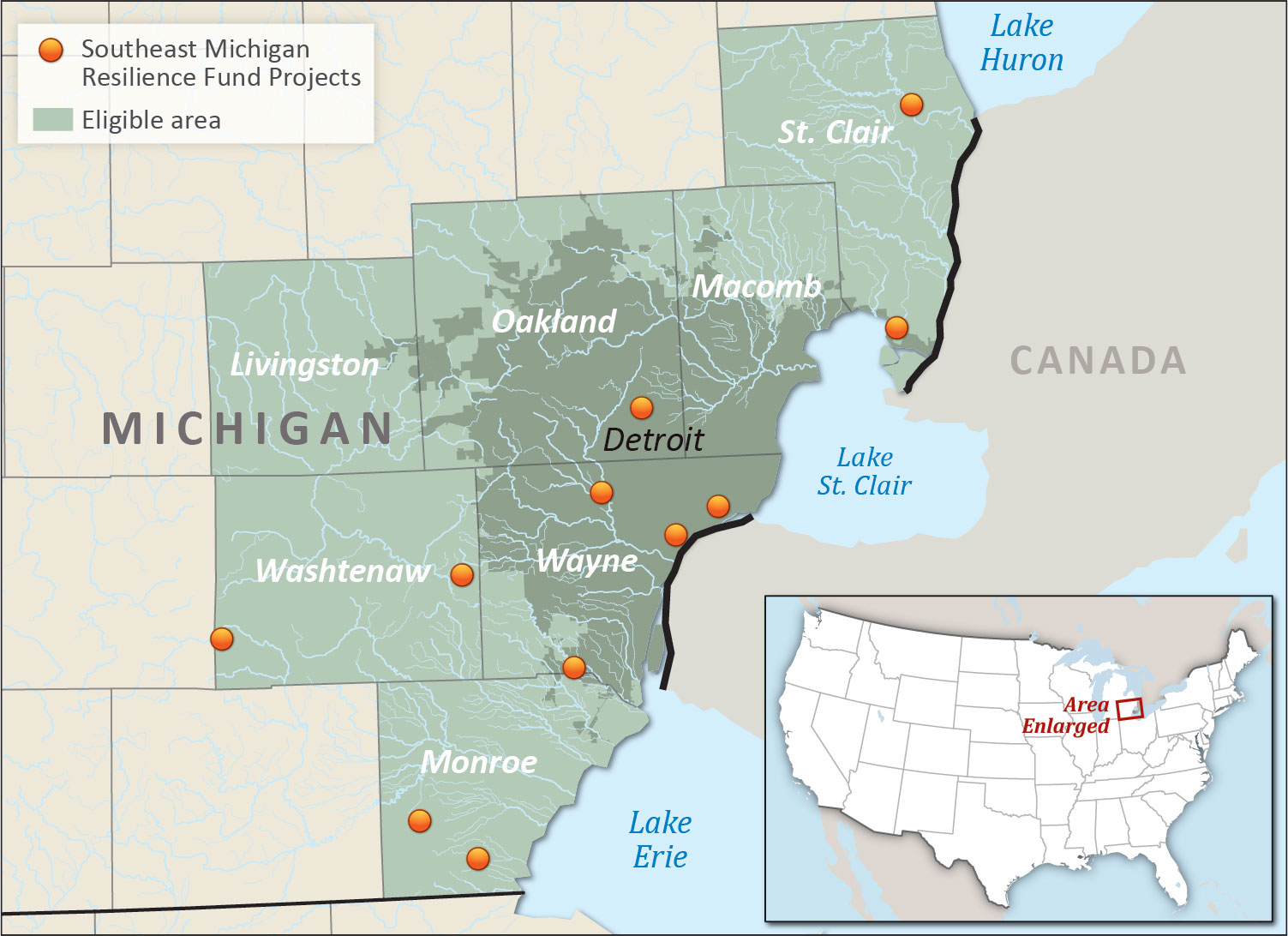 Southeast Michigan Resilience Fund project map