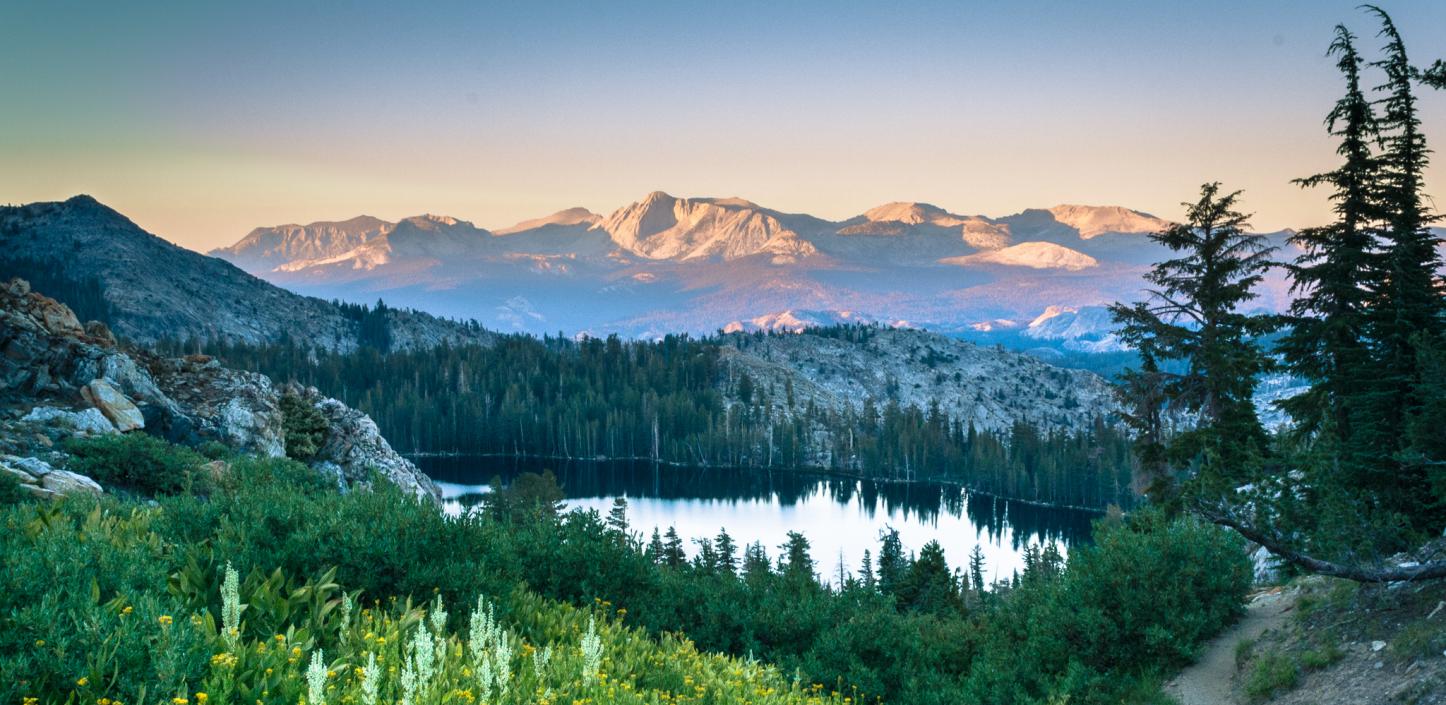 Northern California watershed with forests, meadows, and mountains