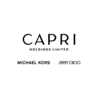 Capri Holdings Limited logo in black text on a white background, with the names of its luxury fashion brands Michael Kors and Jimmy Choo displayed below. Represents a global fashion group known for high-end apparel, accessories, and footwear.