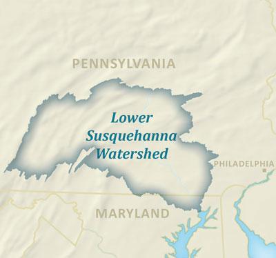 Map showing the Lower Susquehanna watershed in Pennsylvania and Maryland