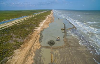 Restoration of beaches and dunes protecting marsh habitat in Texas