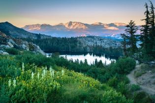 Northern California watershed with forests, meadows, and mountains