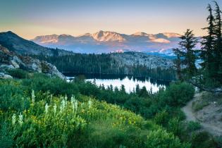 Northern California watershed with forests, meadows, and mountains