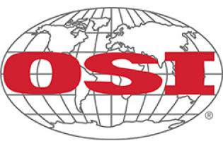 Logo of OSI featuring a red 'OSI' text overlaid on a black and white globe illustration.
