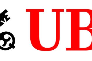 UBS logo featuring three interlocked black keys forming a cross on the left, with the letters ‘UBS’ in bold red font on the right.